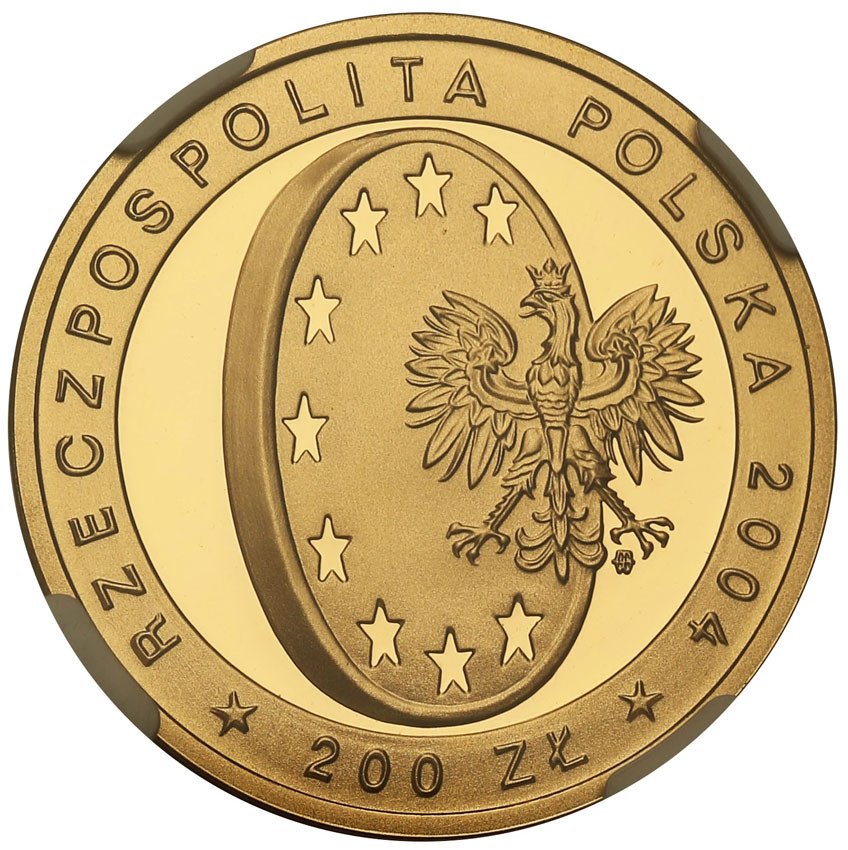 III RP. 200 złotych 2004 Wstąpienie Polski do Unii Europejskiej NGC PF69 ULTRA CAMEO (2 MAX)